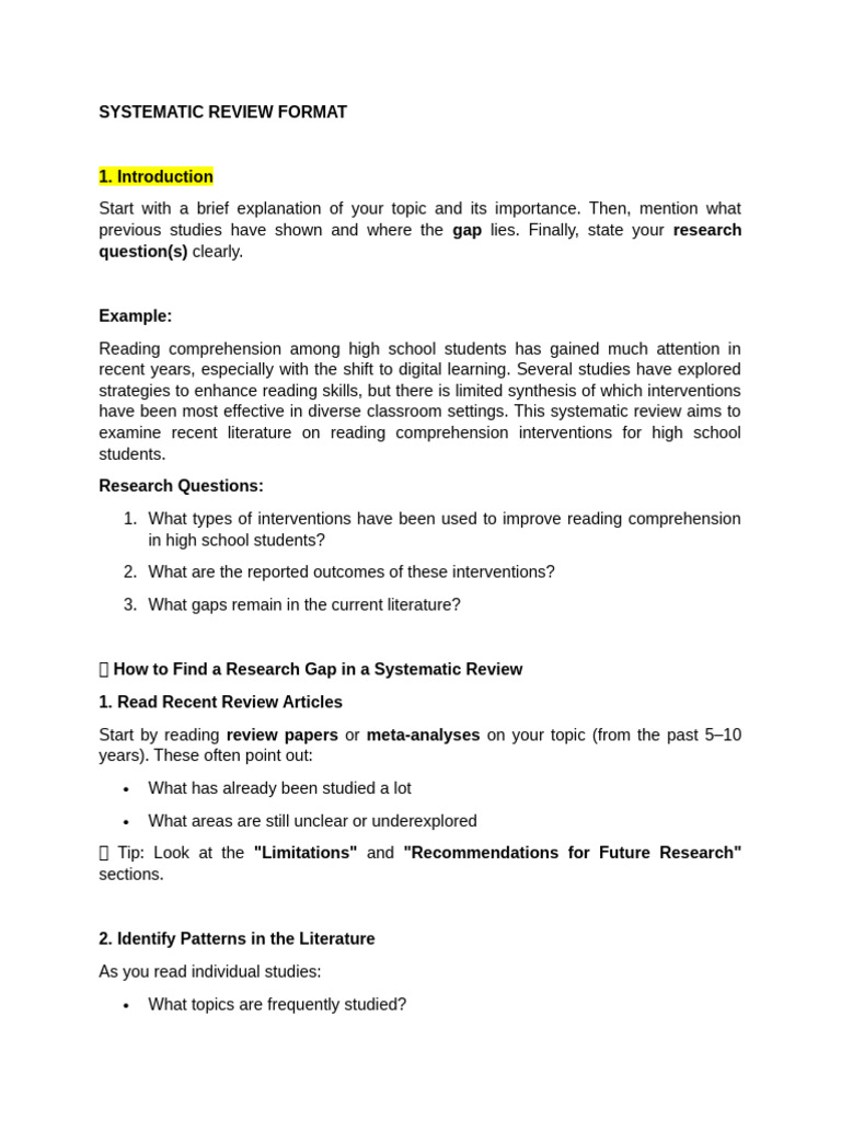 Systematic Review Format | PDF | Systematic Review | Reading Comprehension