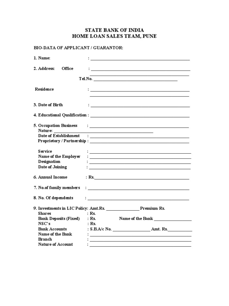 Bio Data Form For Se Loans ~ 4DOUBUTSU