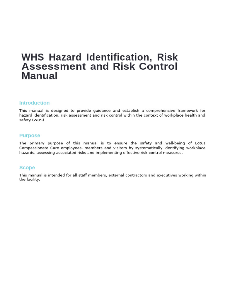 HLTWHS002 WHS Hazard Identification Risk Assessment and Risk Control ...