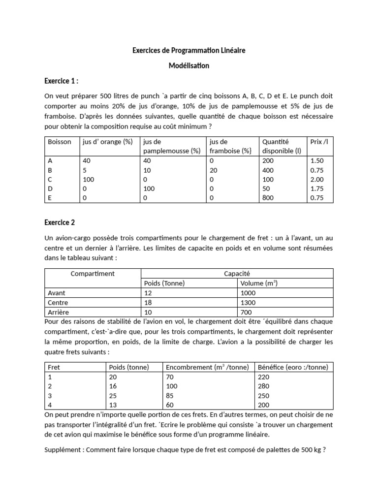 Exercices de Programmation Linéaire | PDF