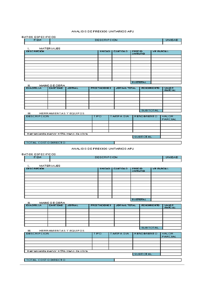 Formato Apu en Blanco | PDF