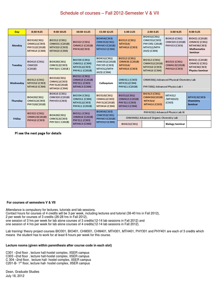 Schedule Sem 5&7 Fall2012 | PDF | Teaching Methods & Materials ...