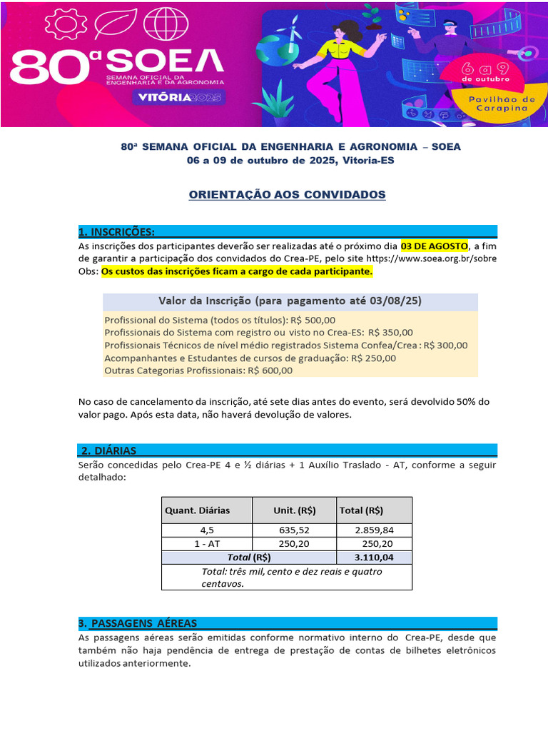 Orientações Aos Convidados SOEA - Vitória - ES | PDF