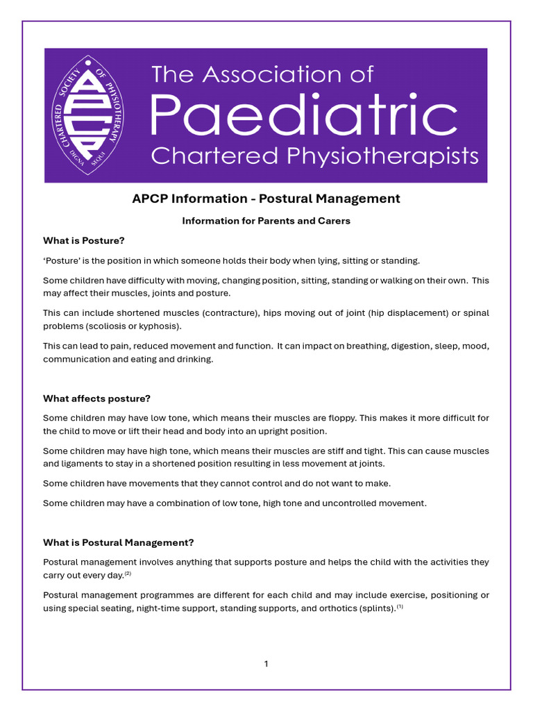 APCP - Postural Managment June 2024 | PDF | Physical Therapy | Diseases ...