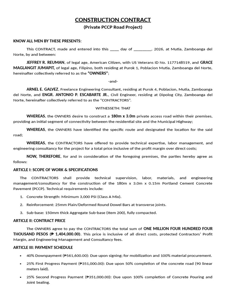CONSTRUCTION CONTRACT | PDF | Concrete | Indemnity