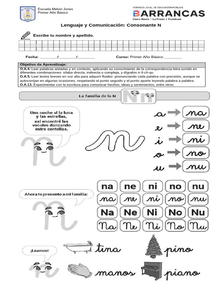 Act. letra N | PDF | Palabra | Sílaba