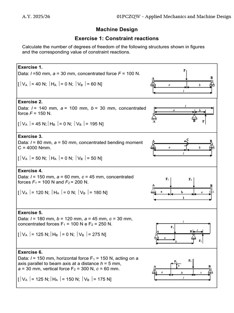 Machine Design - Exercise 1 | PDF | Bending | Applied And ...