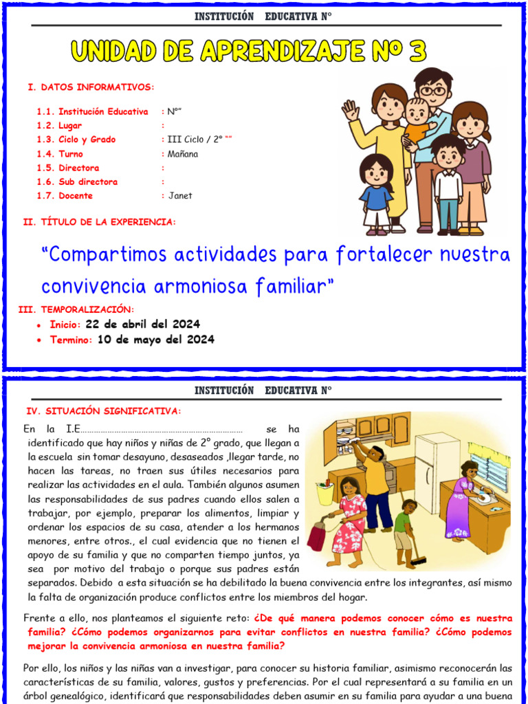 Unidad de Aprendizaje #3 - Segundo Grado-2024 Maestra Janet | PDF ...