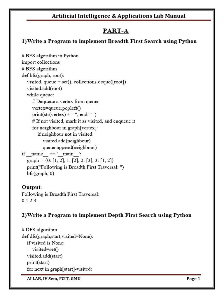 Ai Lab Manual | PDF | Algorithms | Applied Mathematics