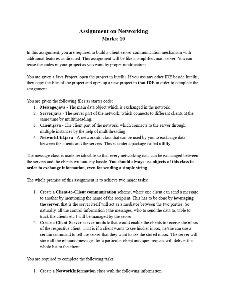 Assignment on Networking | PDF | Client–Server Model | Constructor ...