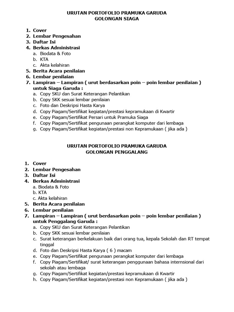 Contoh Portofolio Pramuka Garuda+ | PDF