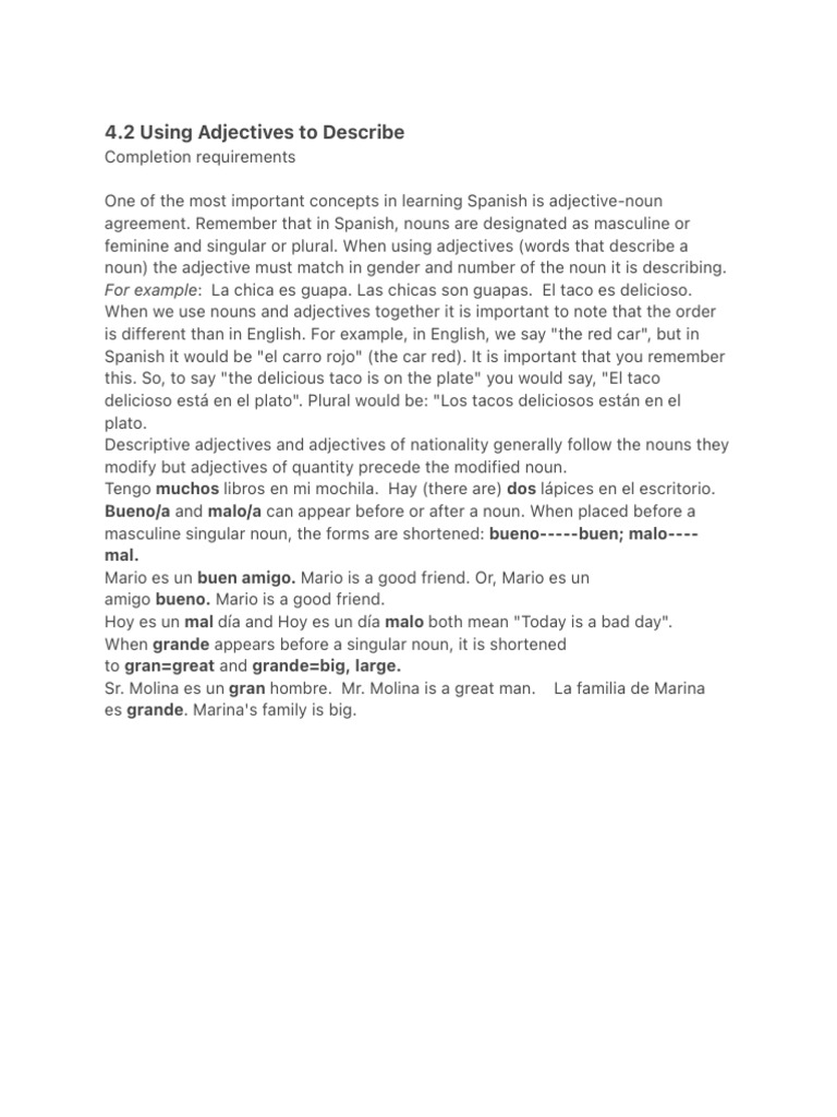 4.2 Using Adjectives to Describe | PDF