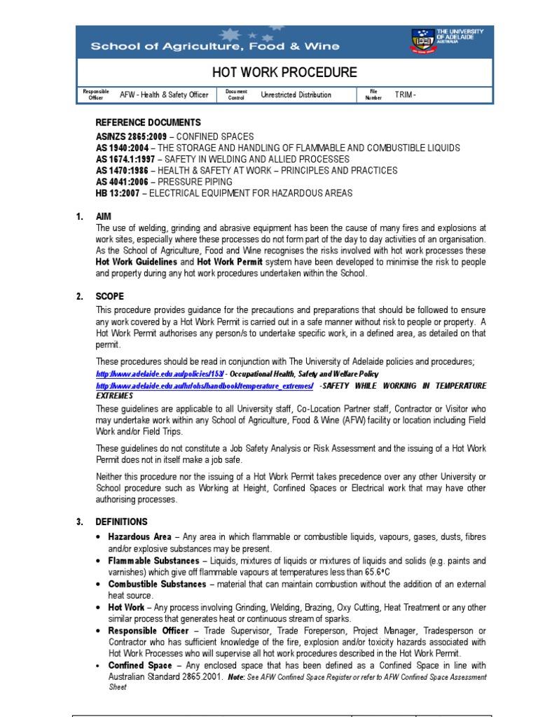 Hot Work Procedures Flammability Occupational Safety And Health