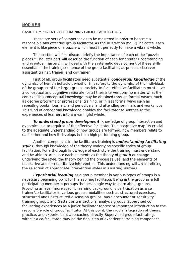 BASIC COMPONENTS FOR TRAINING GROUP FACILITATORS | PDF | Goal | Learning