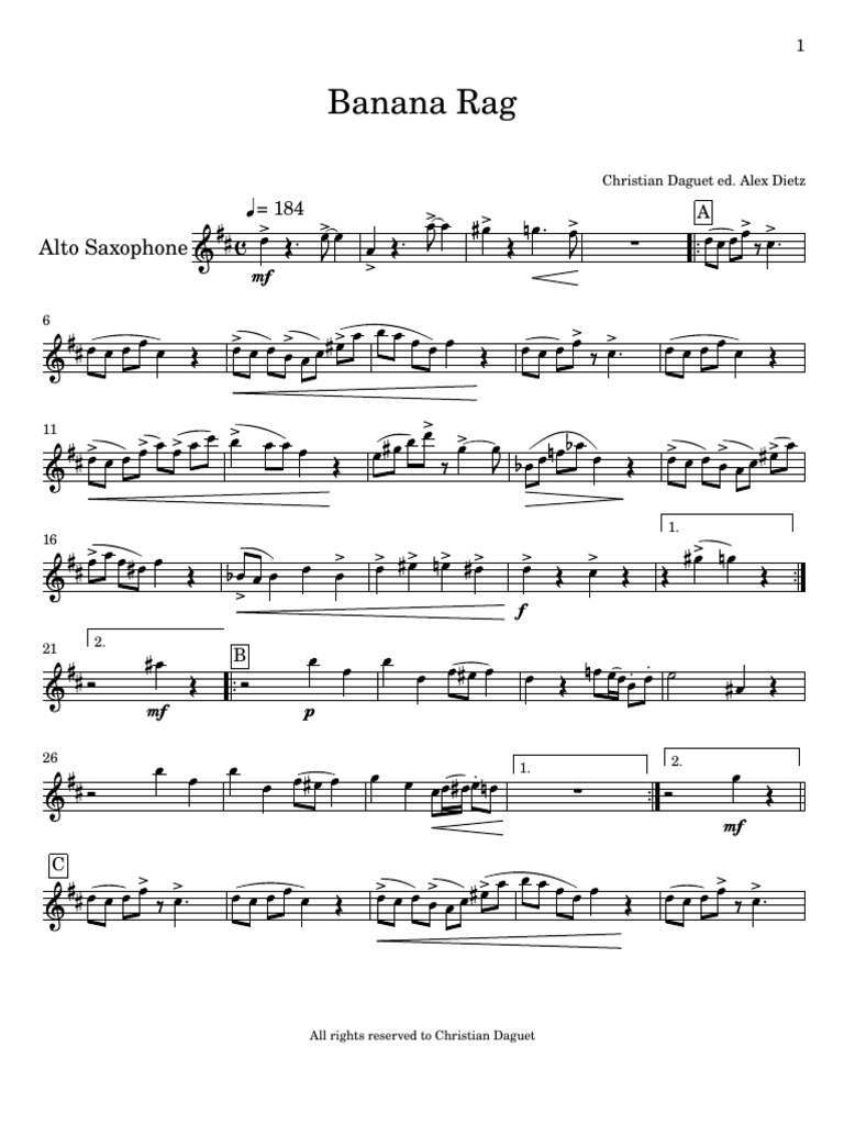 Banana Rag_ - Alto Saxophone | PDF