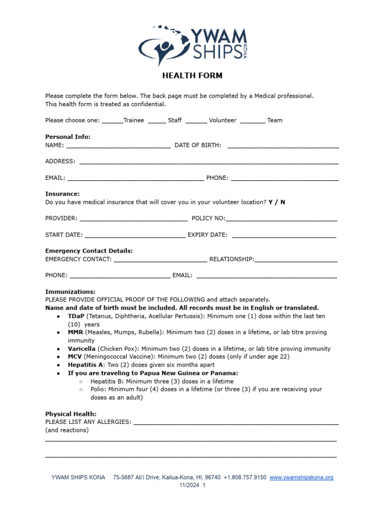 Updated Health Form 2024 | PDF | Mental Disorder | Mental Health