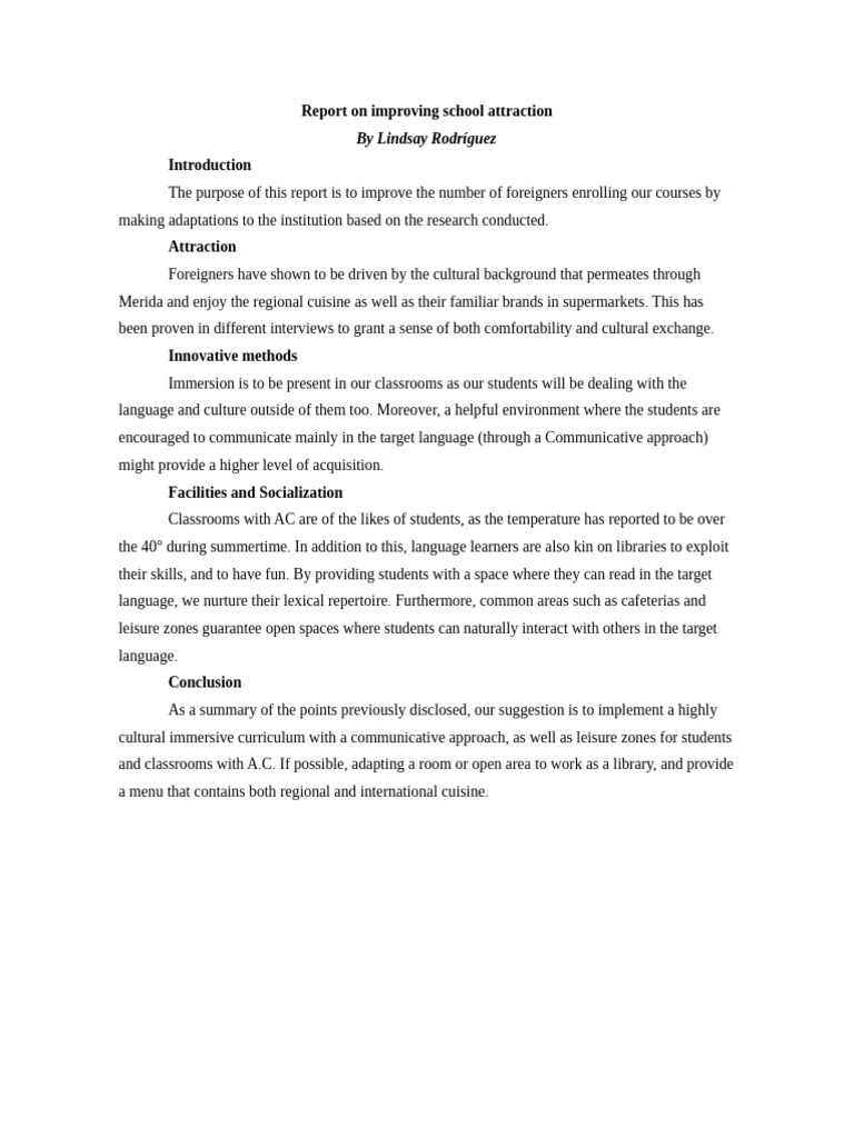 Report on Improving School Attraction | PDF