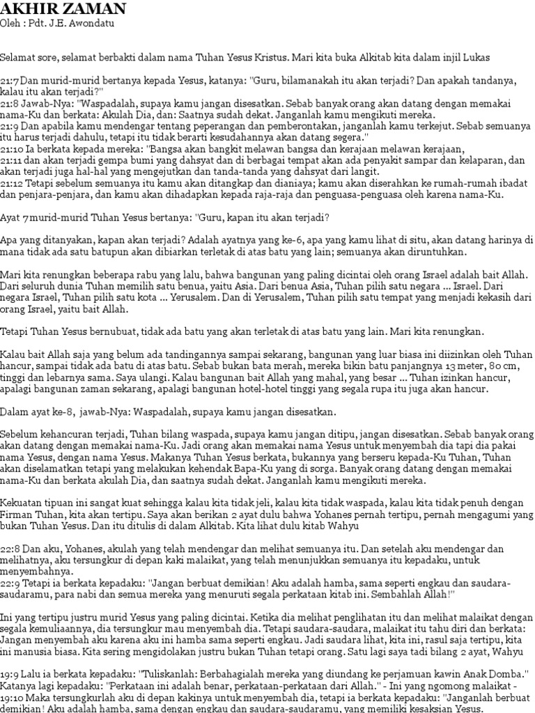 Akhir Zaman Khotbah Je Awondatu Pdf