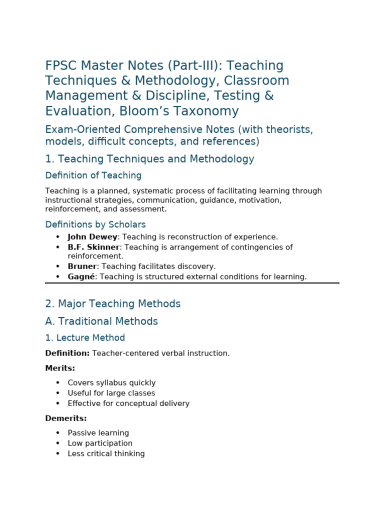 FPSC Pedagogy Master Notes | PDF | Educational Assessment | Learning