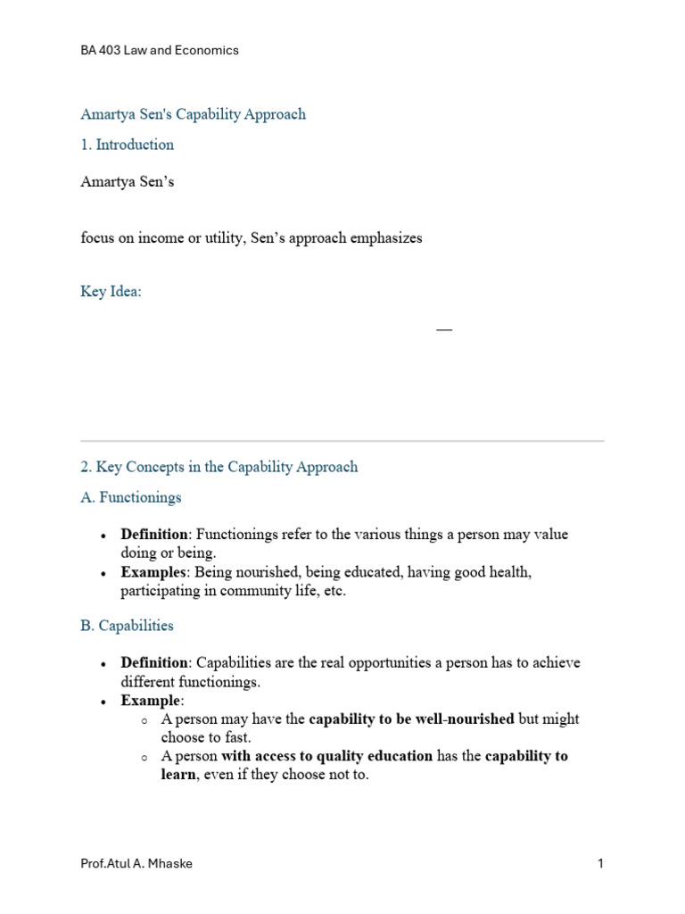 Amartya Sen's Capability Approach | PDF