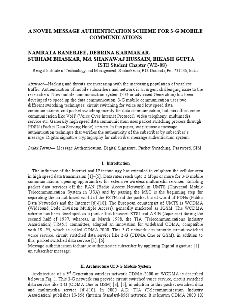 A Novel Message Authentication Scheme For 3-G Mobile Communications | PDF