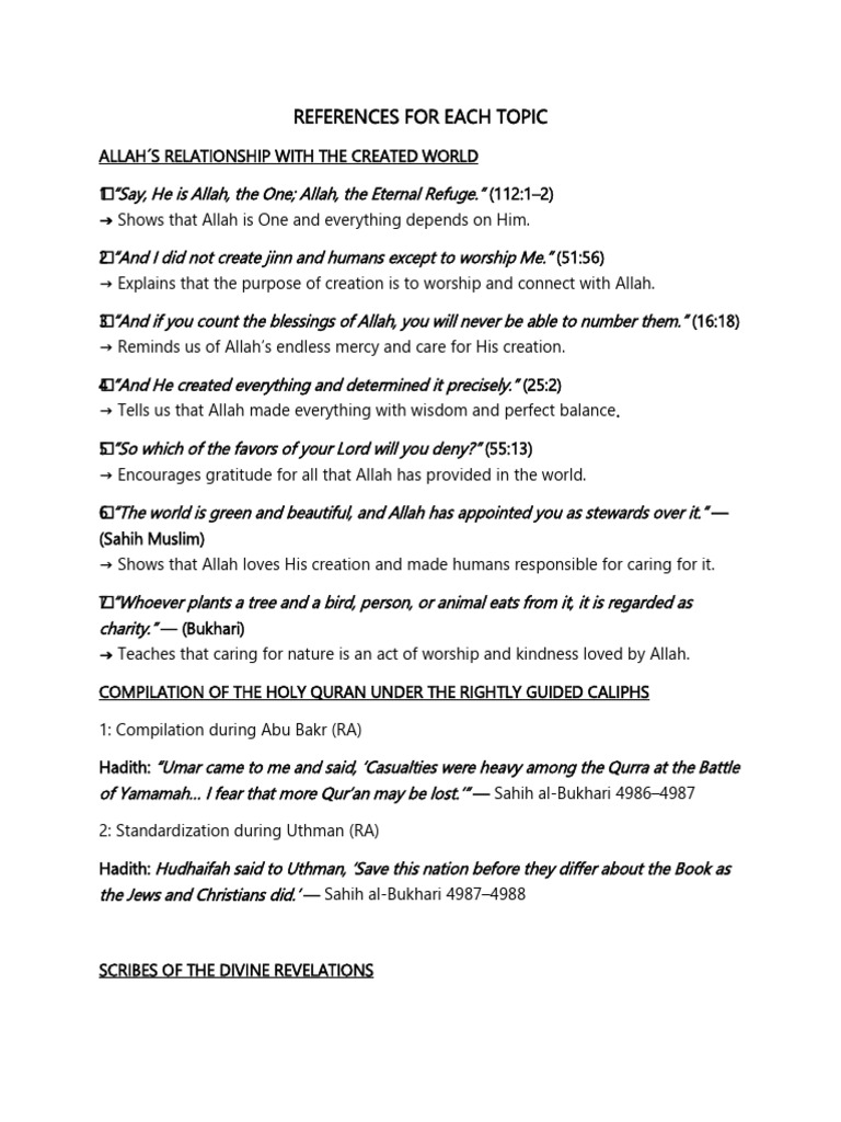 References for Each Topic | PDF | God In Islam | Abrahamic Religions