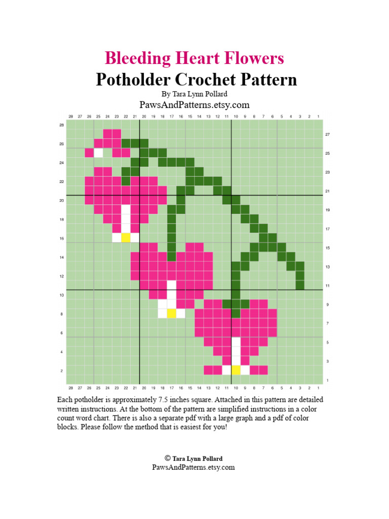 Bleeding Heart Flowers Potholder Pattern and Word Chart | PDF | Crochet ...