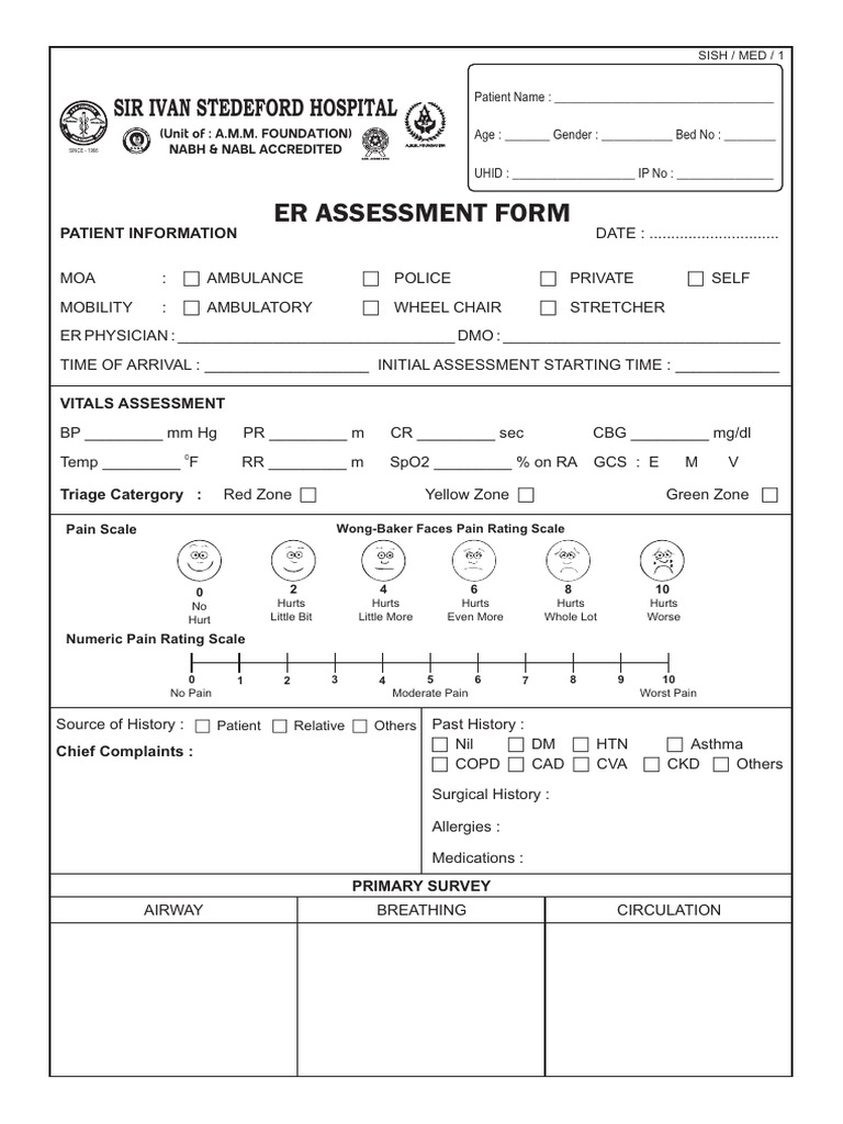 35. ER Assessment Form (1) | PDF | Intravenous Therapy | Health Care