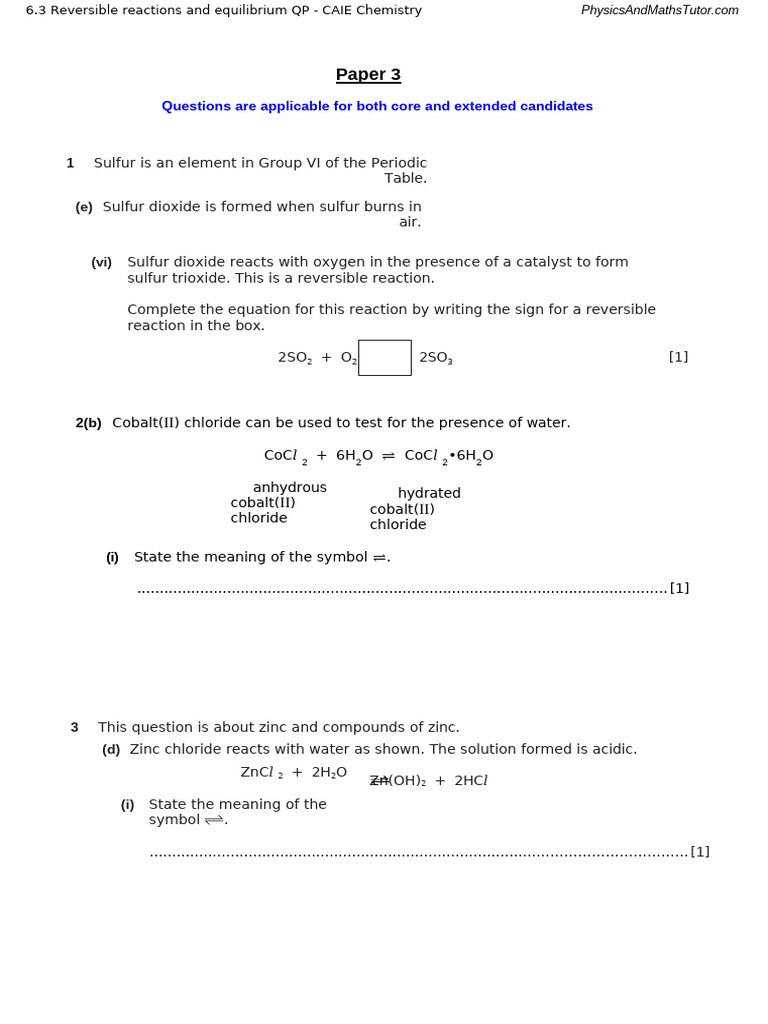 6.3 Reversible Reactions and Equilibrium QP | PDF | Chemical Reactions ...