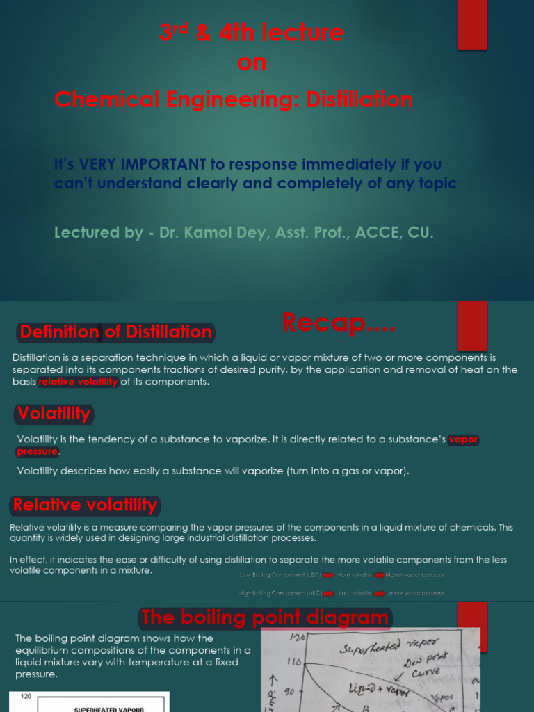 Distillation Lecture 3, 4 | PDF | Distillation | Vapor