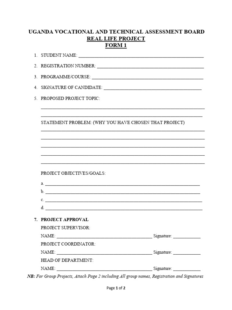 UVTAB Real Life Project Form 1 | PDF