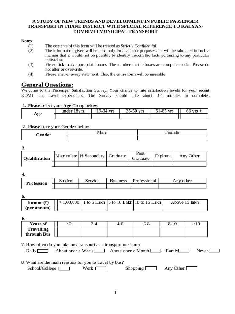 Questionnaire for Ph.D | PDF | Bus | Public Transport