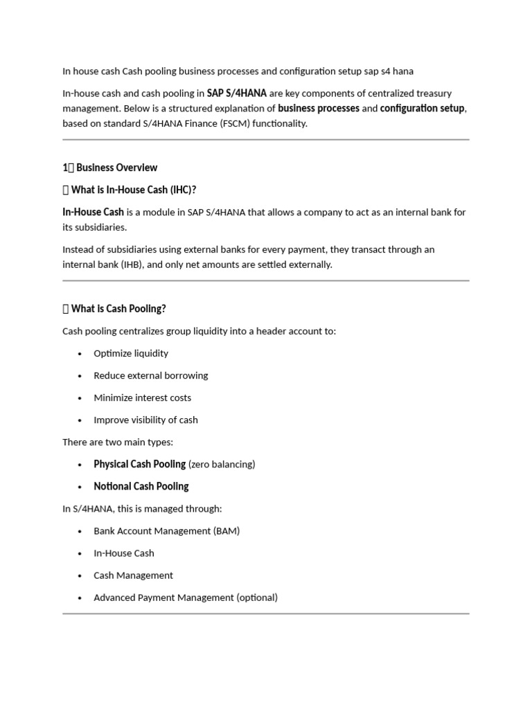IHC Cash Pooling | PDF | Banks | Cash