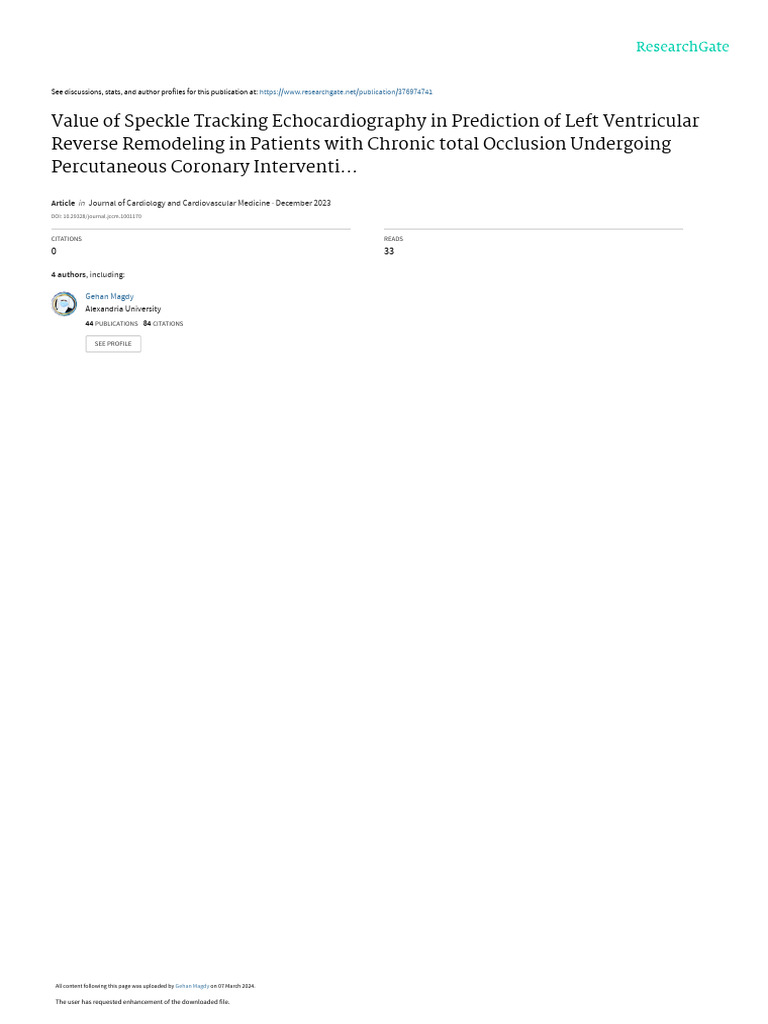 Value of Speckle Tracking Echocardiography in Pred | PDF ...