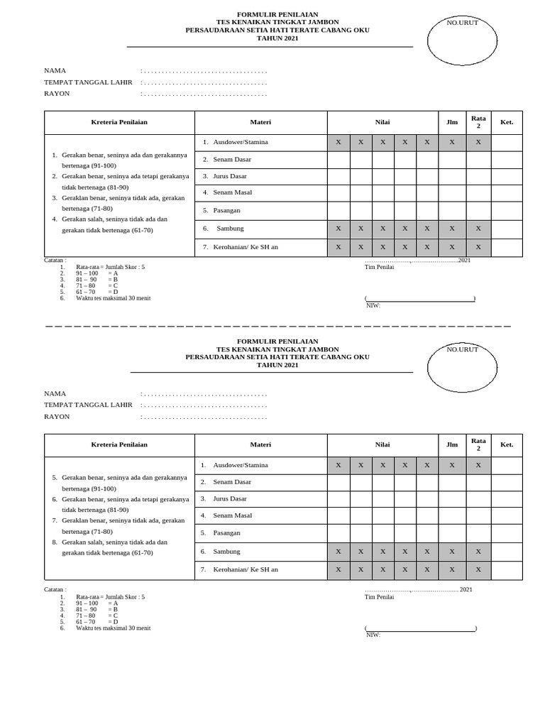 Formulir Penilaian Tes Jambon | PDF