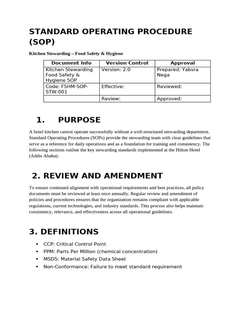 Standard Operating Procedure (Sop) | PDF