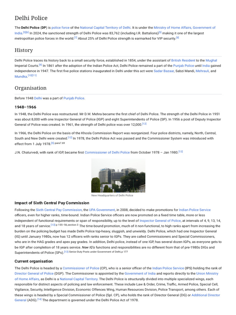 Delhi Police - Wikipedia | PDF