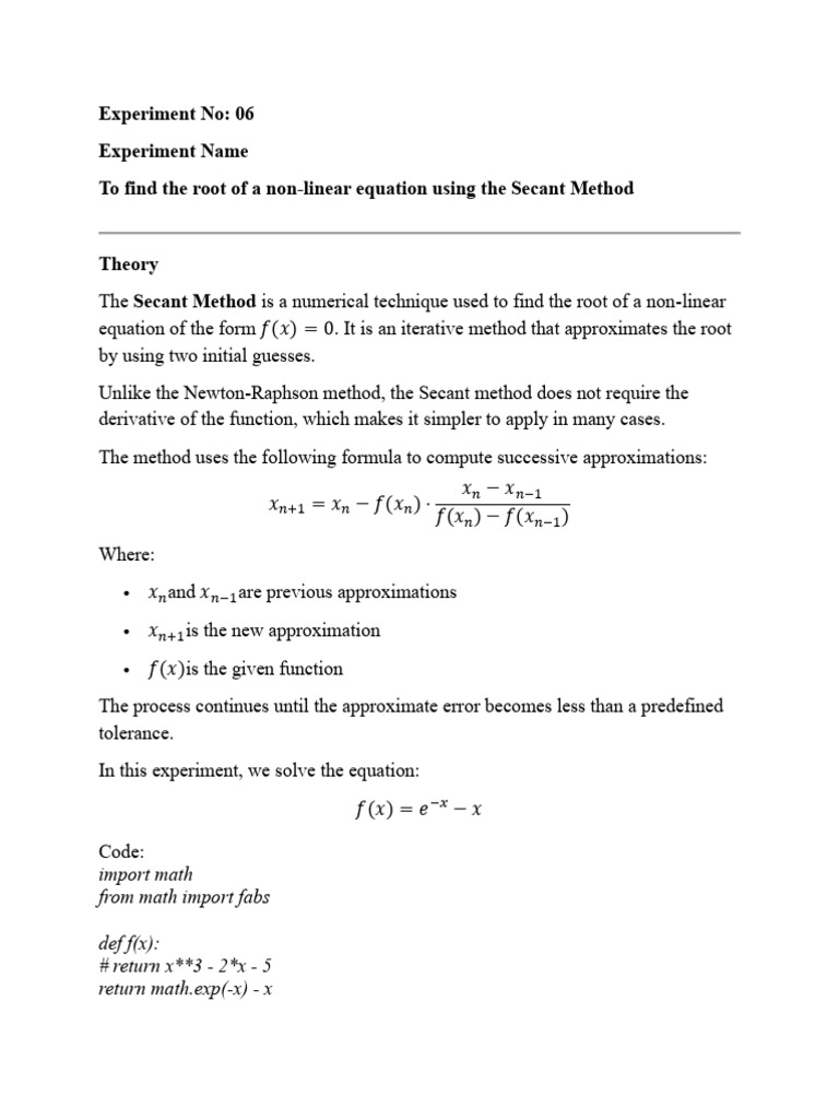 Secant Method Lab Report | PDF