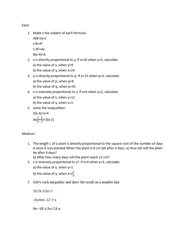Algebra Practice | PDF