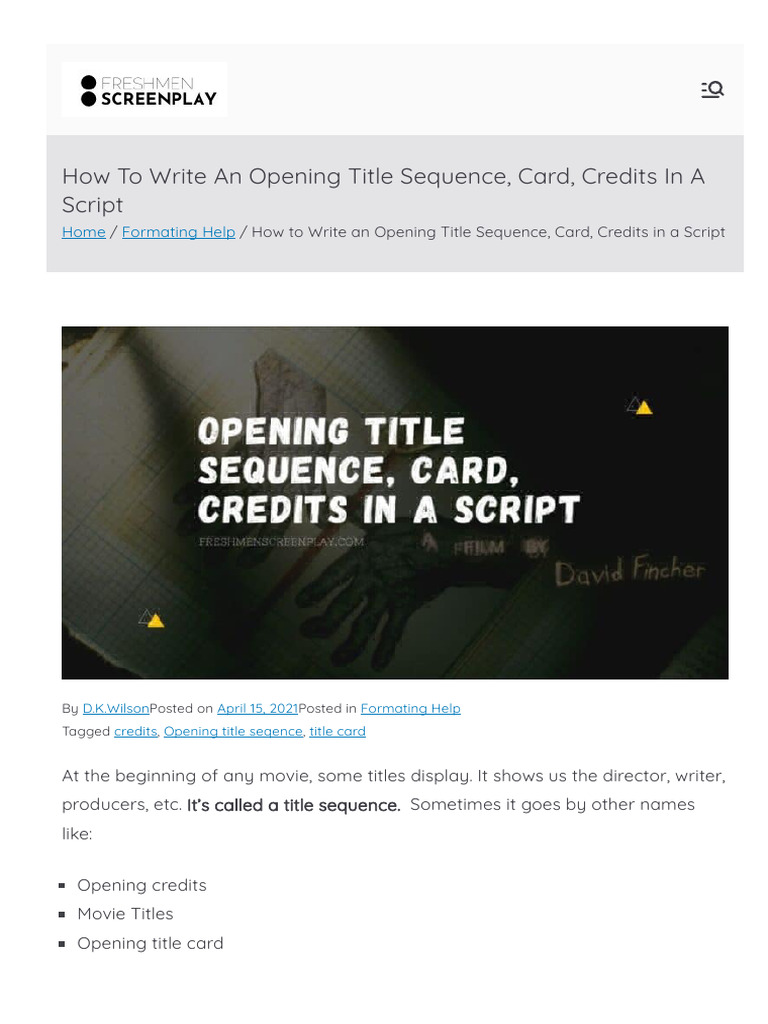 How to Write an Opening Title Sequence, Card, Credits in a Script | PDF ...