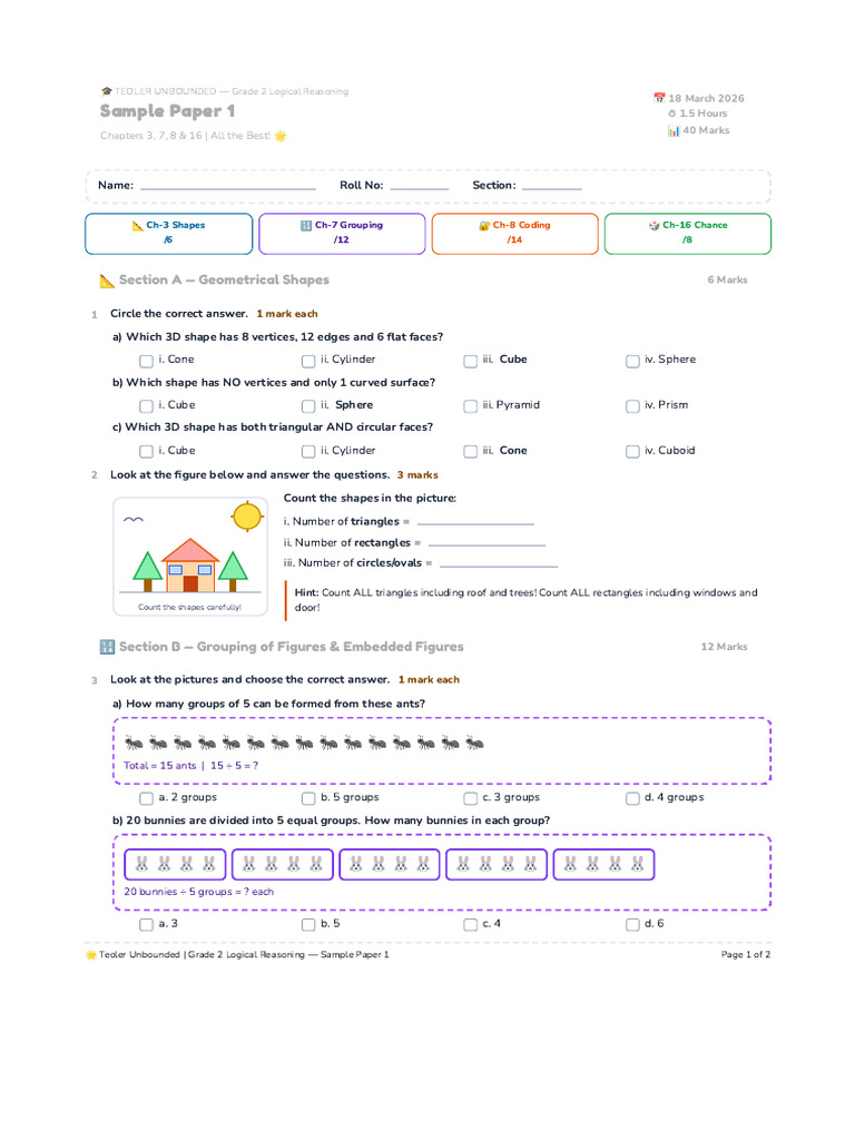 Grade 2 Logical Reasoning - Sample Papers | PDF | Shape | Triangle
