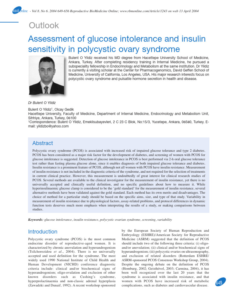 Assessment of Glucose Intolerance and Insulin Sensitivity in Polycystic ...