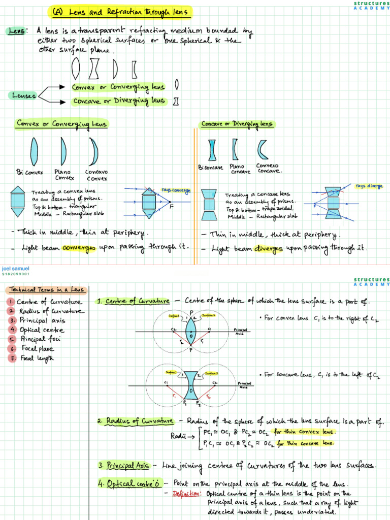 X_ICSE_PHYSICS_REFRACTION THROUGH LENS-Parts A & B | PDF | Optical ...
