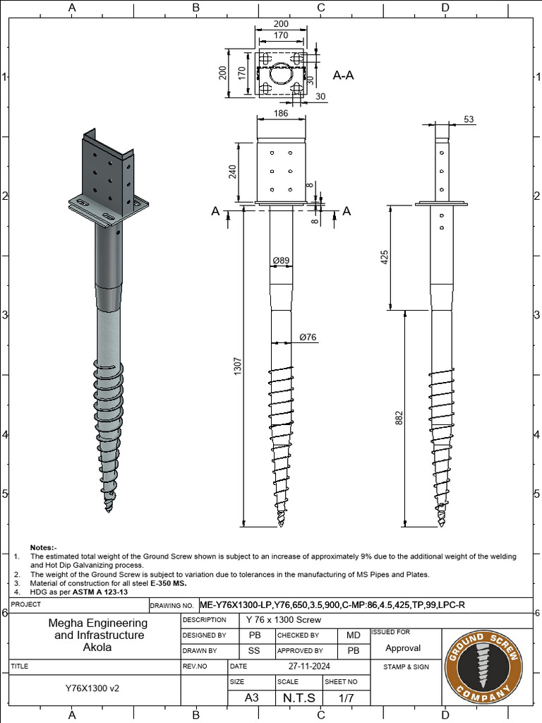 Y76X1300 Drawing v3 | PDF | Screw | Galvanization