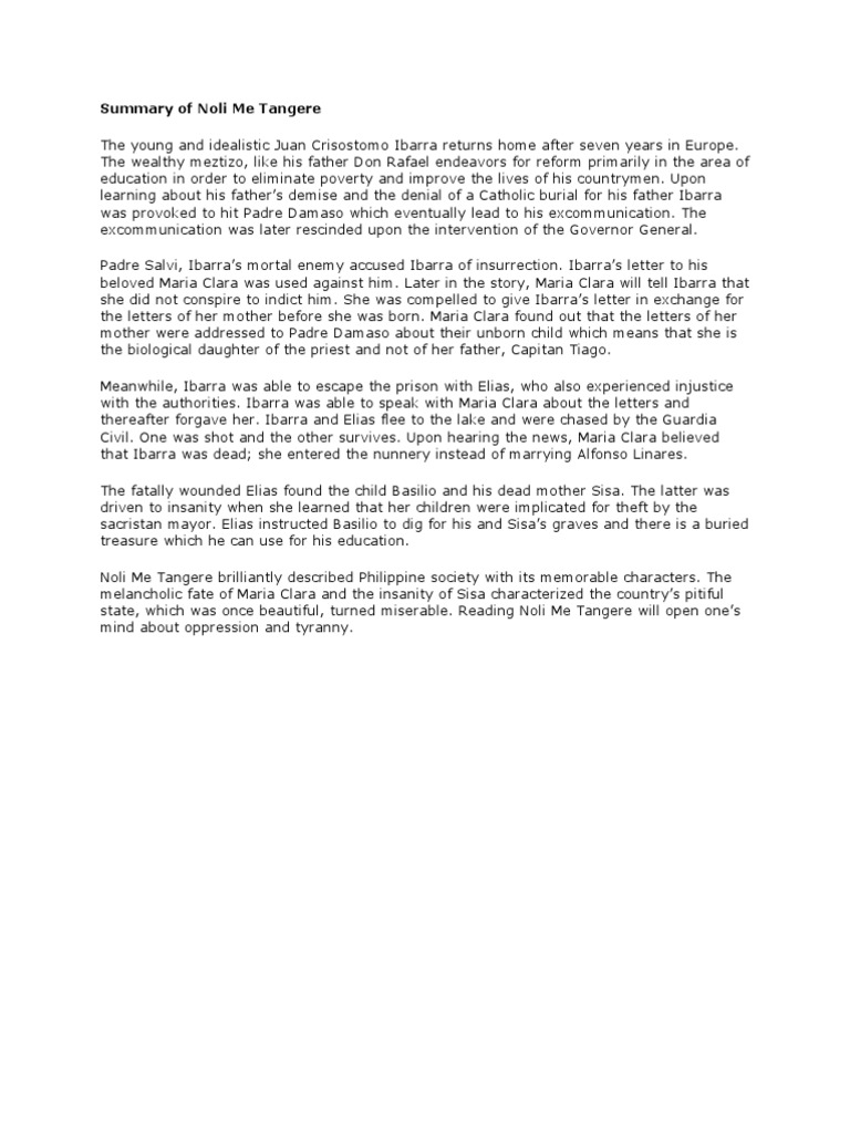 Summary of noli me tangere spanish language literature philippines