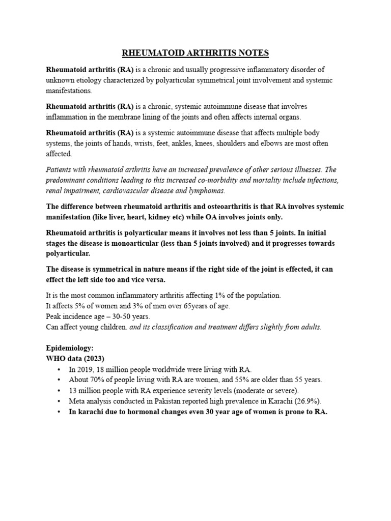 Rheumatoid Arthritis Notes | PDF | Nonsteroidal Anti Inflammatory Drug ...