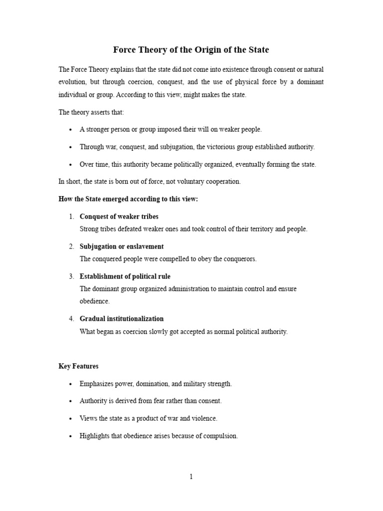 Force Theory of Origin of the State | PDF | State (Polity) | Political ...