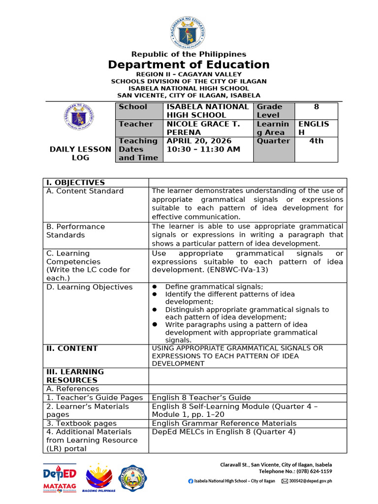 Dll Matatag Template for Co 1 | PDF