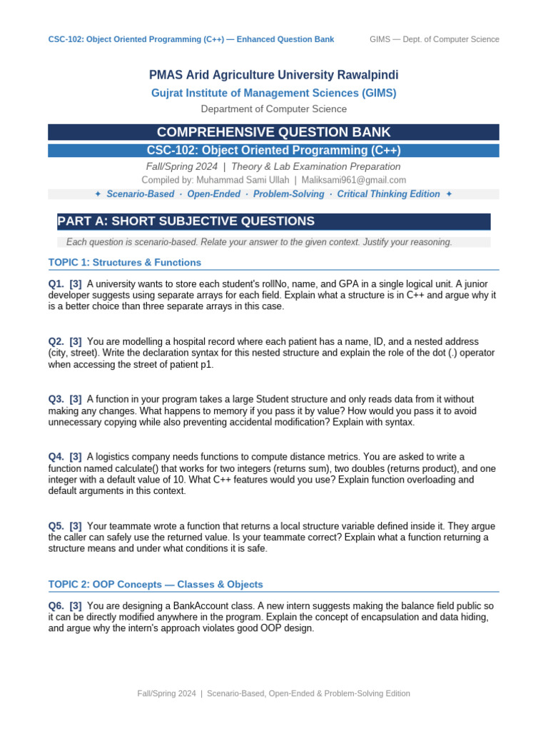 CSC102 OOP Enhanced QB | PDF | Method (Computer Programming) | Pointer ...