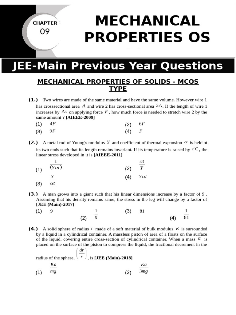 09. Mechanical Properties of Solids | PDF | Young's Modulus ...